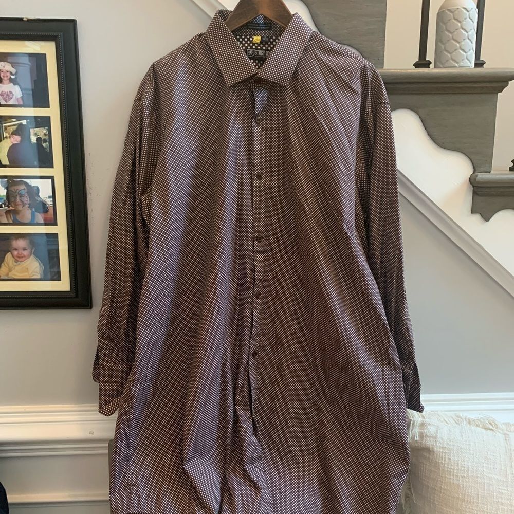 Stacy Adam’s Brown Polka Dot Dress Shirt 19 34/35